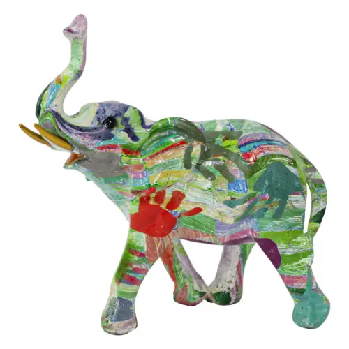 Elefante multicolor de poliresina de 19.5x11x22.5cm