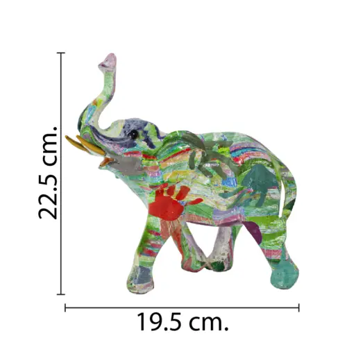 Elefante multicolor de poliresina de 19.5x11x22.5cm