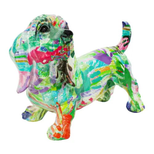 Perro multicolor de poliresina de 30x18x23cm