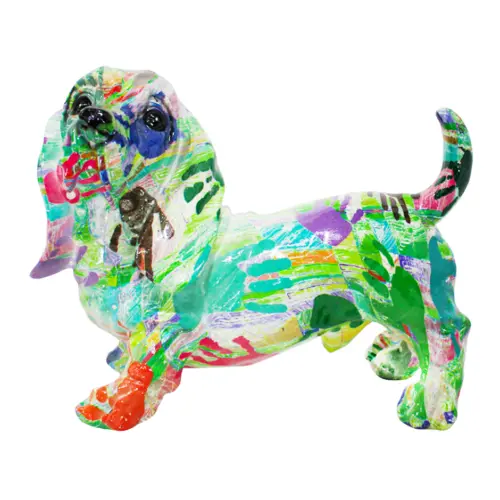 Perro multicolor de poliresina de 30x18x23cm