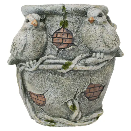 Maceta de poliresina con pájaros de 22x22x23.5cm