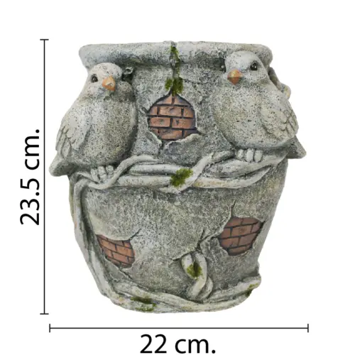 Maceta de poliresina con pájaros de 22x22x23.5cm