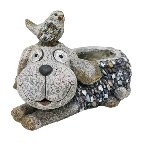 Maceta de poliresina diseño perro con pájaro de 39×24.9×27.1cm