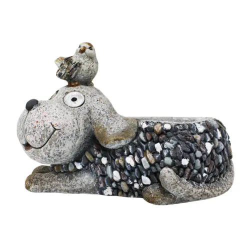 Maceta de poliresina diseño perro con pájaro de 39×24.9×27.1cm