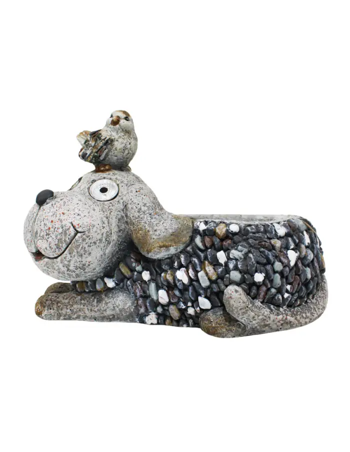 Maceta de poliresina diseño perro con pájaro de 39x24.9x27.1cm - Image 2