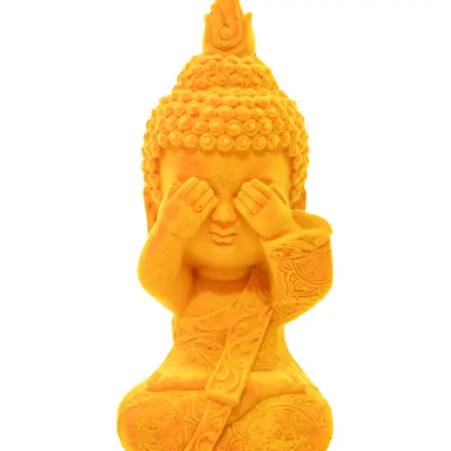Buda de poliresina no veo amarillo de 6x6x13.8cm