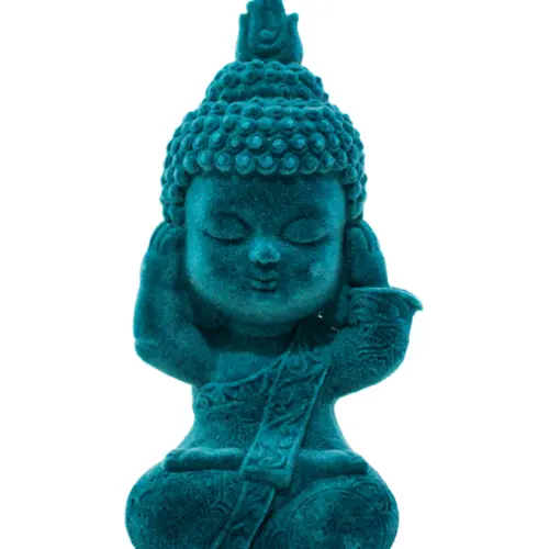 Buda de poliresina no oigo azul de 6x6x13.8cm