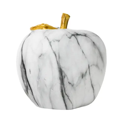 Manzana de poliresina diseño mármol con dorado de 12x12x12cm