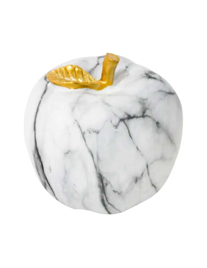 Manzana de poliresina diseño mármol con dorado de 12x12x12cm - Image 3