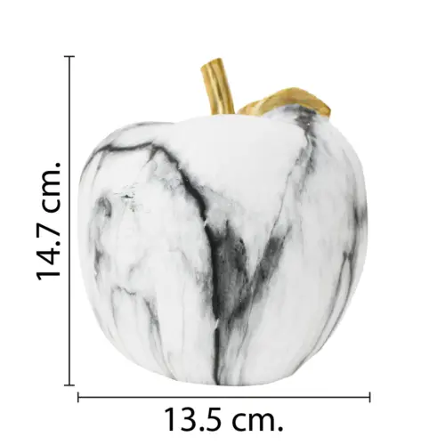 Manzana de poliresina diseño mármol con dorado de 13.5×13.5×14.7cm