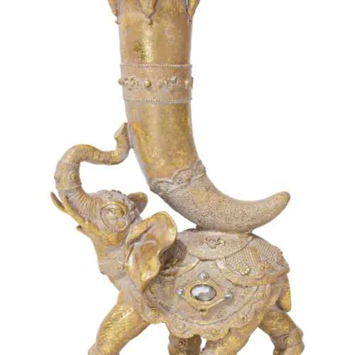 Elefante de poliresina con cuerno dorado de 19.8×9.8×31.1cm
