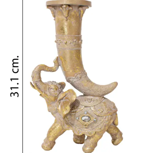 Elefante de poliresina con cuerno dorado de 19.8×9.8×31.1cm