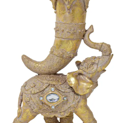 Elefantes de poliresina con cuerno dorado de 15.8x7x21.7cm
