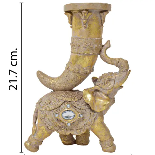 Elefantes de poliresina con cuerno dorado de 15.8x7x21.7cm