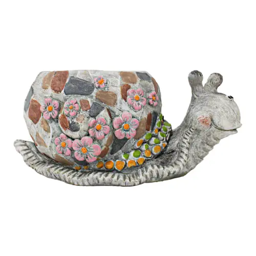 Maceta de poliresina diseño caracol de colores de 42x23x19cm