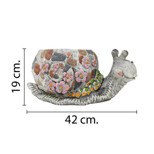 Maceta de poliresina diseño caracol de colores de 42x23x19cm
