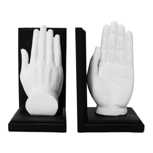 Portalibros de poliresina diseño manos blancas de 13.5x10x18.5 12x10x20cm