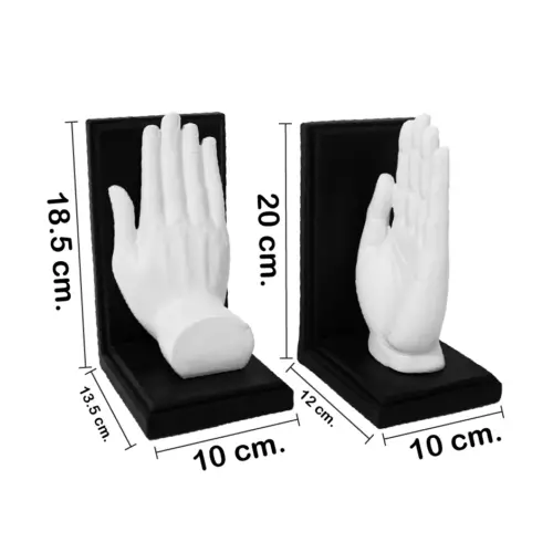 Portalibros de poliresina diseño manos blancas de 13.5x10x18.5 12x10x20cm