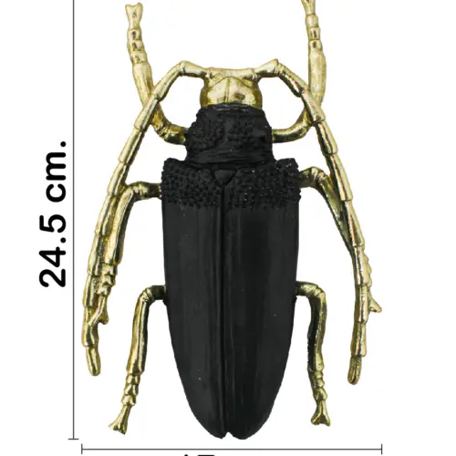 Escarabajo de poliresina negro con dorado de 24.5x17x4cm