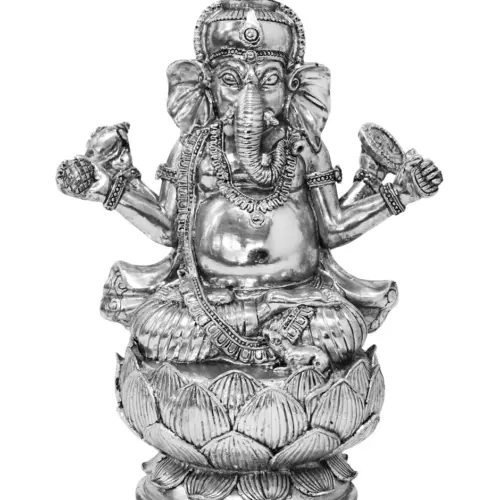 Ganesha de poliresina plateada de 16x11x22cm