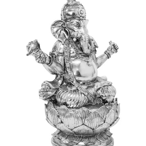Ganesha de poliresina plateada de 16x11x22cm