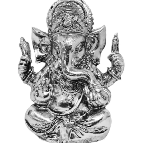 Ganesha de poliresina plateada de 8x8x9.5cm