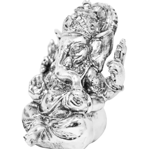 Ganesha de poliresina plateada de 8x8x9.5cm