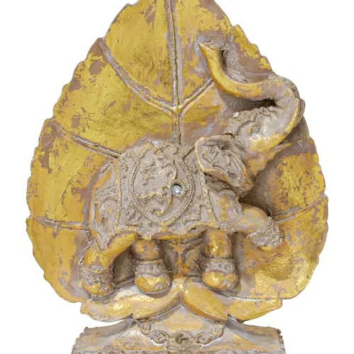 Elefante de poliresina en hoja dorado de 15.2×4.5×20.8cm