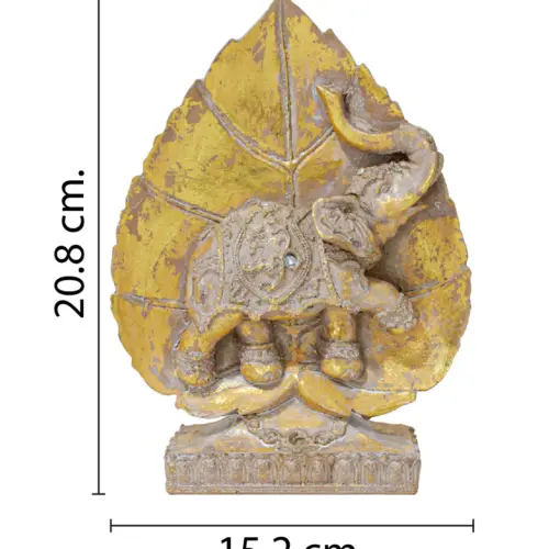 Elefante de poliresina en hoja dorado de 15.2×4.5×20.8cm