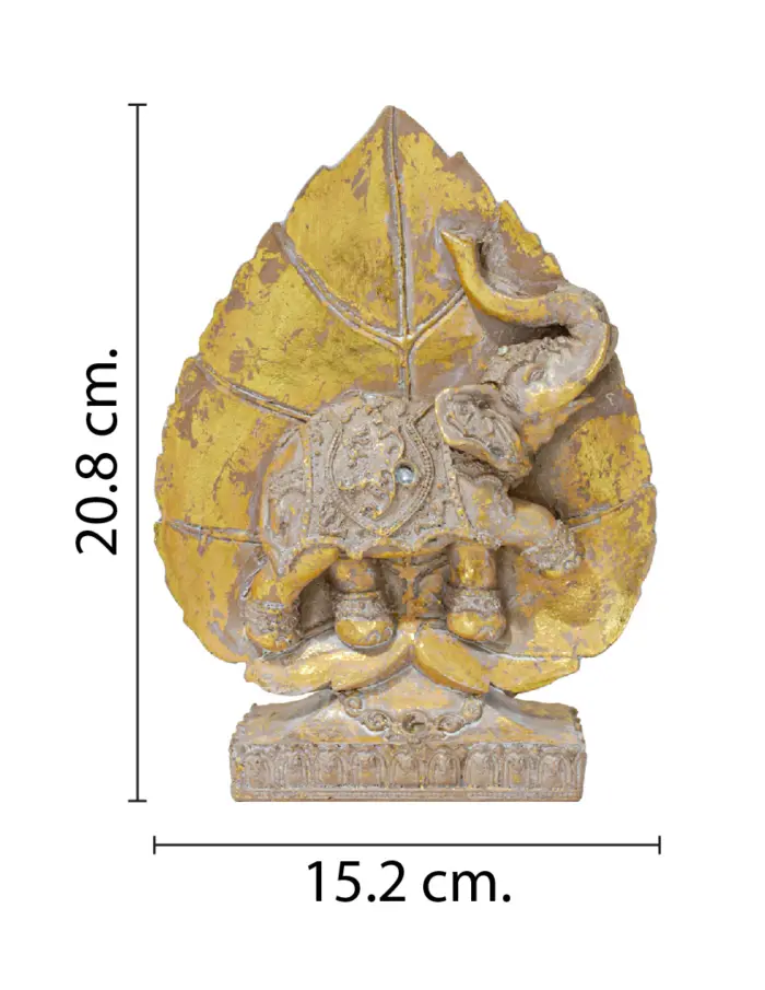 Elefante de poliresina en hoja dorado de 15.2x4.5x20.8cm - Image 2