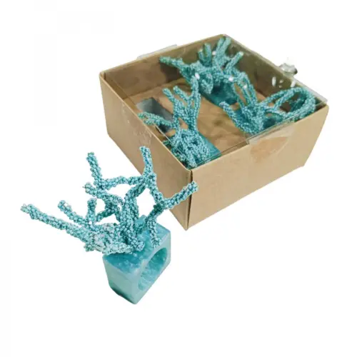 Juego de 4 servilleteros cuadrados de resina aqua diseño corale de 5x3x10cm