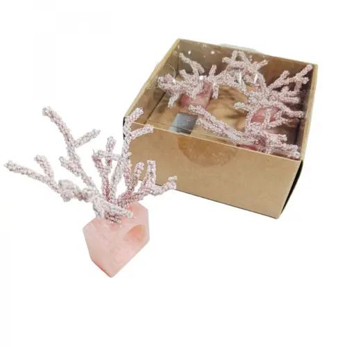 Juego de 4 servilleteros cuadrados de resina rosa claro diseño corale de 5x3x10cm