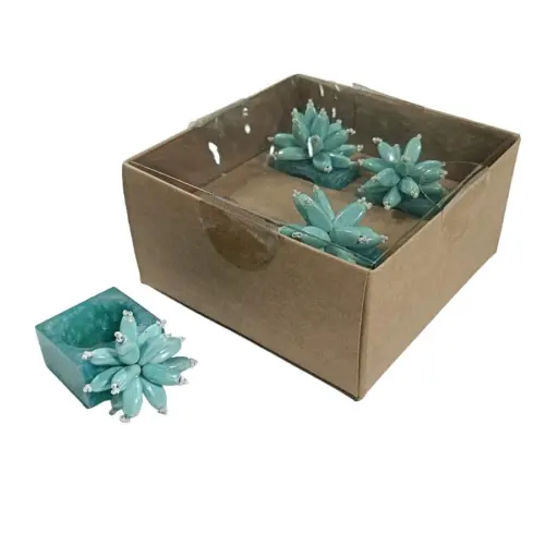Juego de 4 servilleteros cuadrados de resina aqua diseño flor de 5x3x8cm