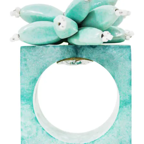 Juego de 4 servilleteros cuadrados de resina aqua diseño flor de 5x3x8cm