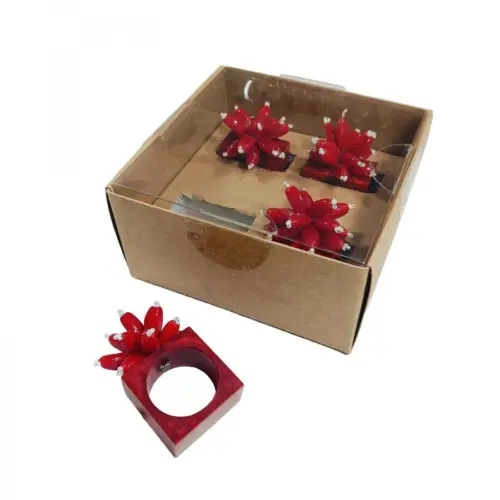 Juego de 4 servilleteros cuadrados de resina rojos diseño flor de 5x3x8cm