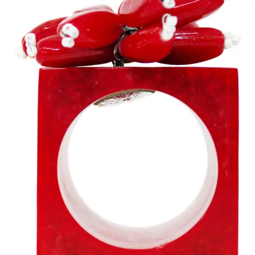 Juego de 4 servilleteros cuadrados de resina rojos diseño flor de 5x3x8cm