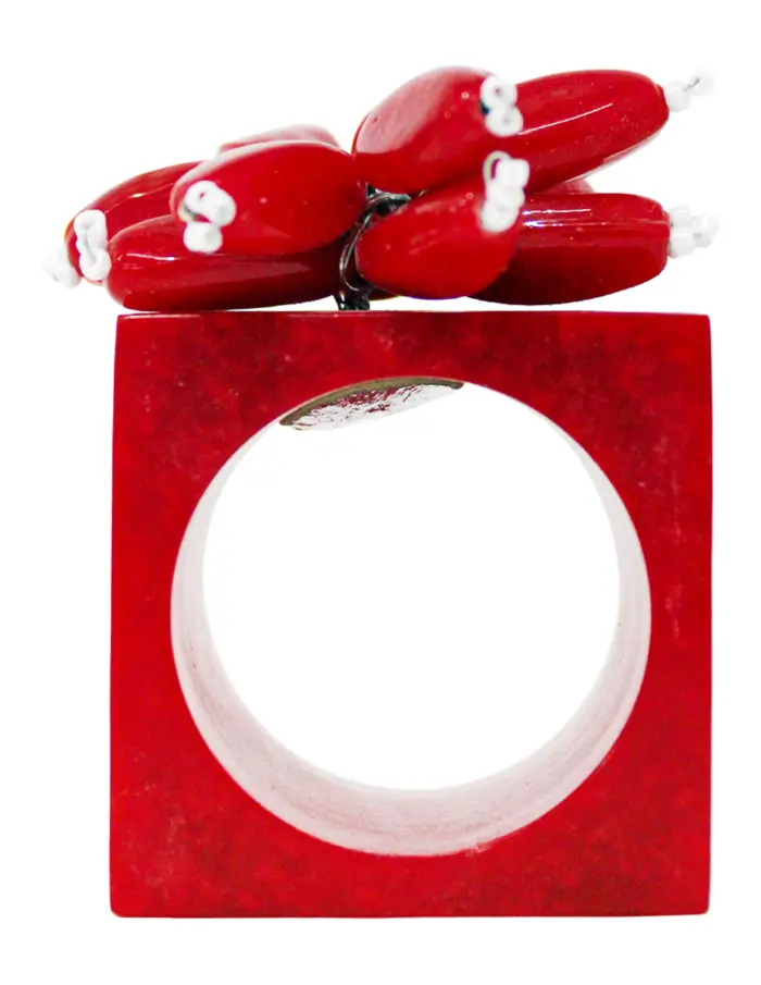 Juego de 4 servilleteros cuadrados de resina rojos diseño flor de 5x3x8cm - Image 2