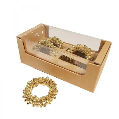 Juego de 4 servilleteros de cascabeles de metal dorados de 7.5cm