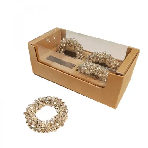Juego de 4 servilleteros de cascabeles de metal plateados de 7.5cm