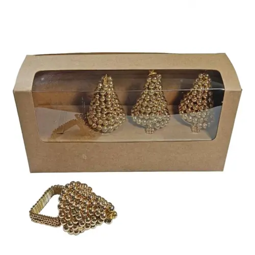 Juego de 4 servilleteros diseño árbol dorados de 5x10cm