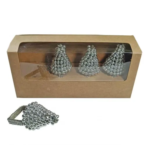 Juego de 4 servilleteros diseño árbol plateado de 5x10cm
