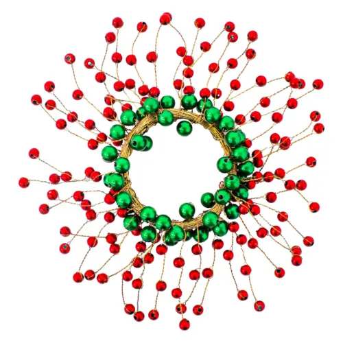 Juego de 4 servilleteros con cuentas rojas y verdes de 6cm