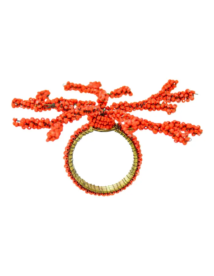 Juego de 4 servilleteros con chaquiras naranjas diseño coral de 4cm - Image 2