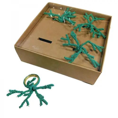 Juego de 4 servilleteros con chaquiras verdes diseño coral de 4cm
