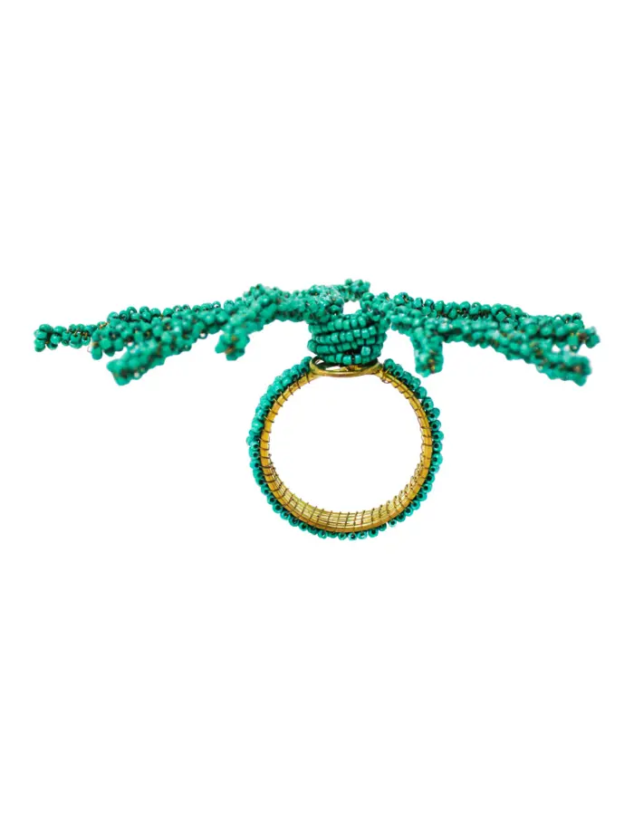 Juego de 4 servilleteros con chaquiras verdes diseño coral de 4cm - Image 2