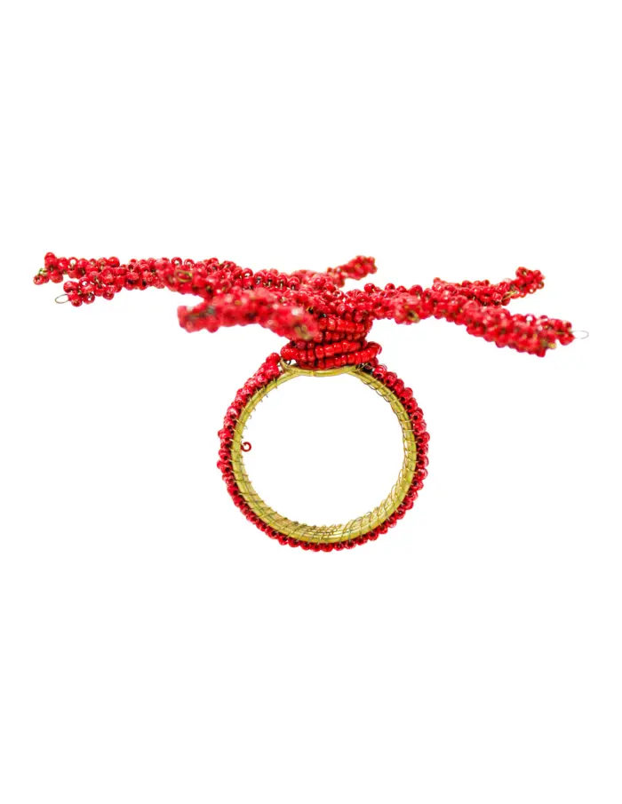 Juego de 4 servilleteros con chaquiras rojas diseño coral de 4cm - Image 2