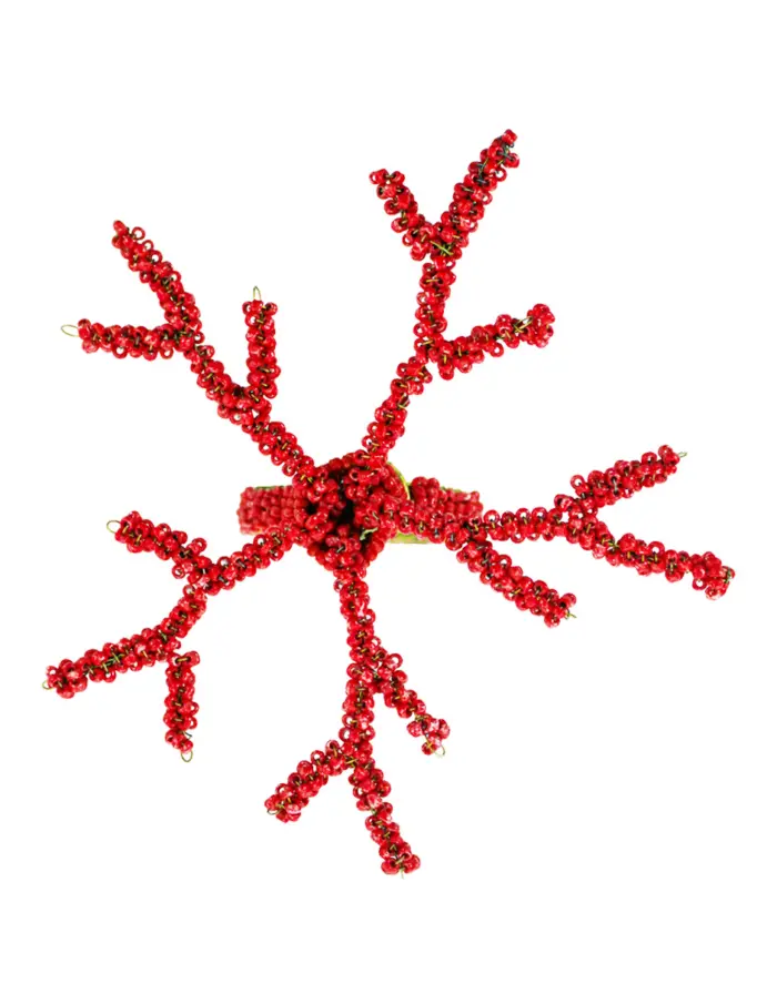 Juego de 4 servilleteros con chaquiras rojas diseño coral de 4cm - Image 3