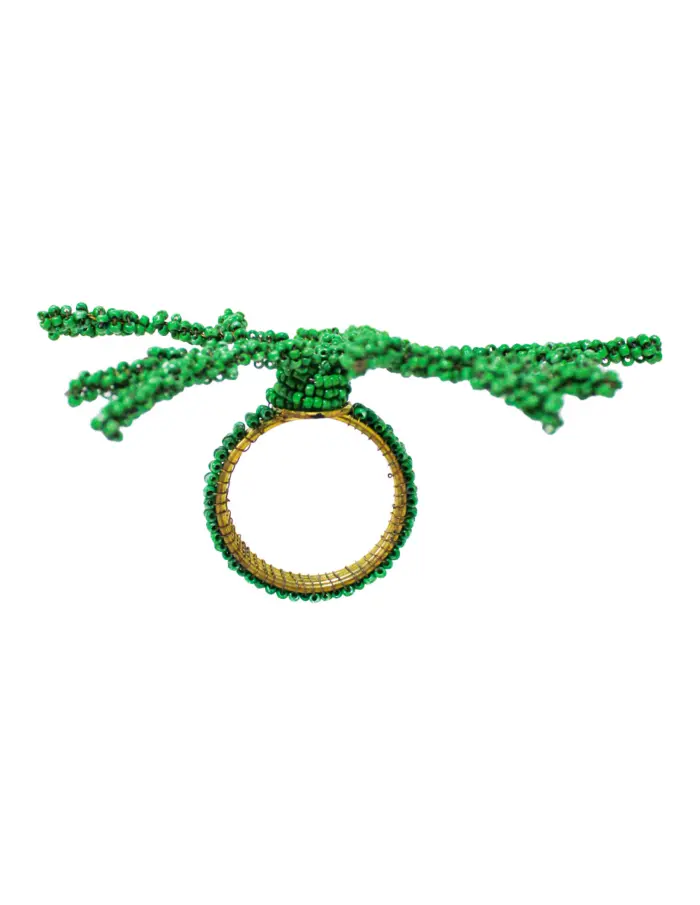 Juego de 4 servilleteros con chaquiras verde diseño coral de 4cm - Image 2