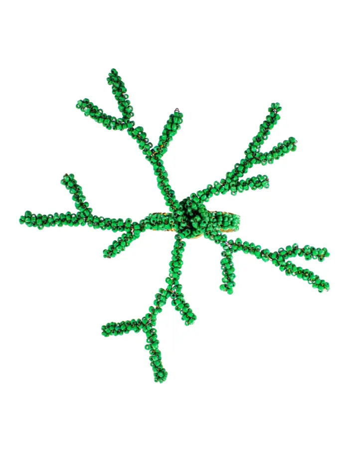 Juego de 4 servilleteros con chaquiras verde diseño coral de 4cm - Image 3