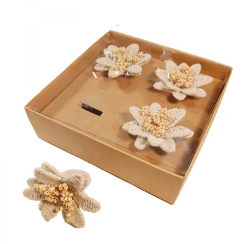 Juego de 4 servilleteros de yute diseño flores de 9x7cm